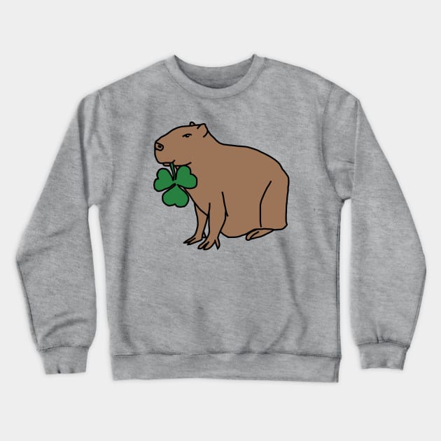 Saint Patricks Day Capybara with Shamrock Crewneck Sweatshirt by ellenhenryart